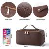 Cuteseason PU Leather Makeup Bag for Women, Structured Makeup Case with Wide Opening, Travel Cosmetic Bag with Compartments and Handle, Water-Resistant Makeup Organizer(Orange, Lychee Grain) view 4