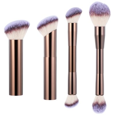 4 Pcs Face Makeup Brushes Double-ended Kabuki Contour Brush Soft Foundation Makeup Brush for Liquid Concealer Cream Cosmetics Blending Blush(Coffee)