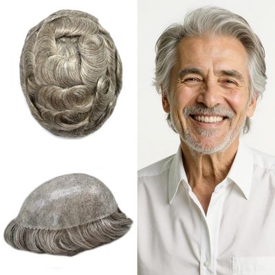 Hair Wonders Men Toupee Full Poly Thin Skin Toupee Hair for Men All PU Injection Hair System Synthetic Hair Toupee Men8X10-100% light to medium density#760