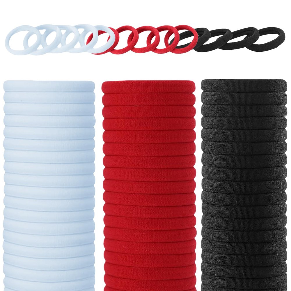 100PCS Black Hair Ties for Women Girls, Seamless Thick Red Hair Band, Elastic Hair Ties No Damage Ponytail Holder (3-color 100pcs)