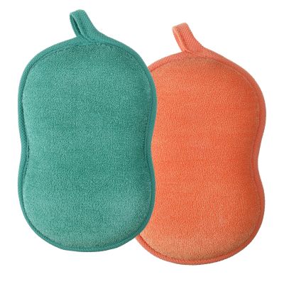2 PCS Baby Bath Sponge, Soft Absorbent Baby Sponge for Bathing, Exfoliating Shower Sponge for Body, Bath Sponges Loofah for Infants Men Women Body All Skin Type(Green, Orange)