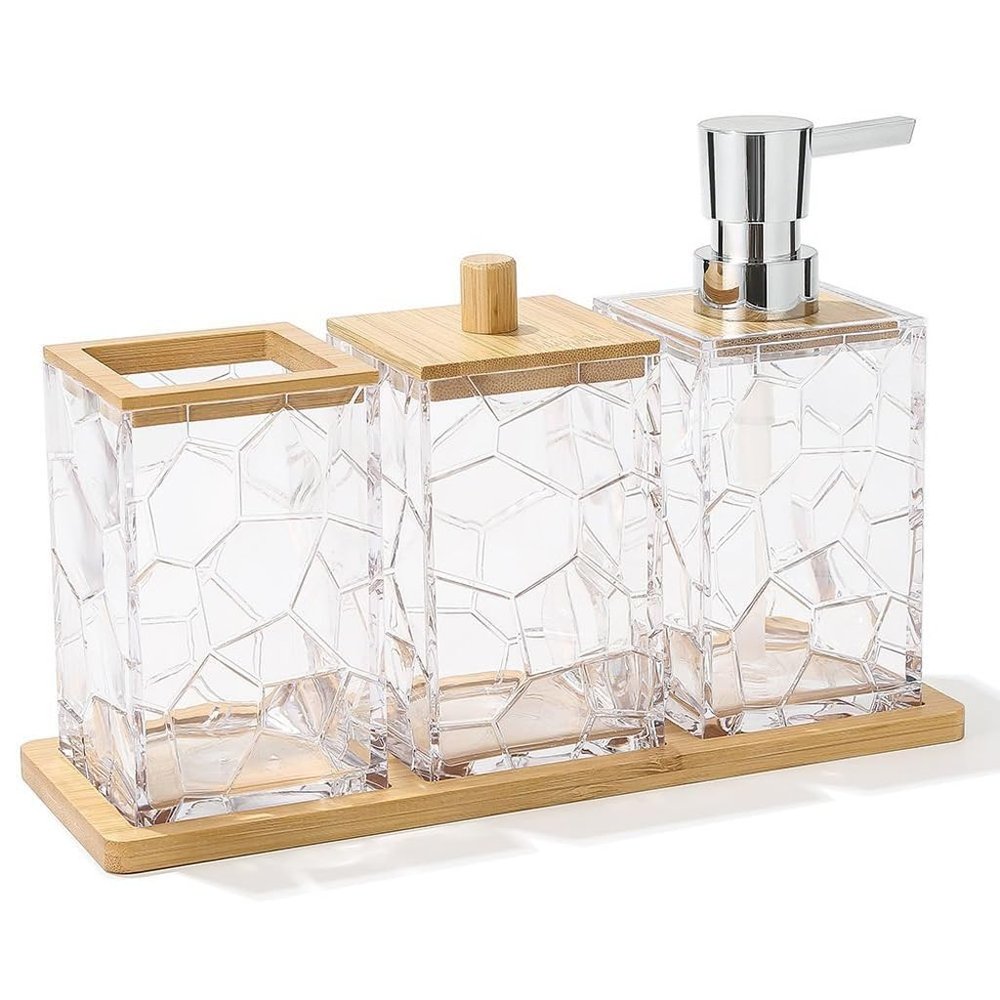 Bathroom Soap Dispenser Toothbrush Holder Cotton Swab Tray Toiletry Set