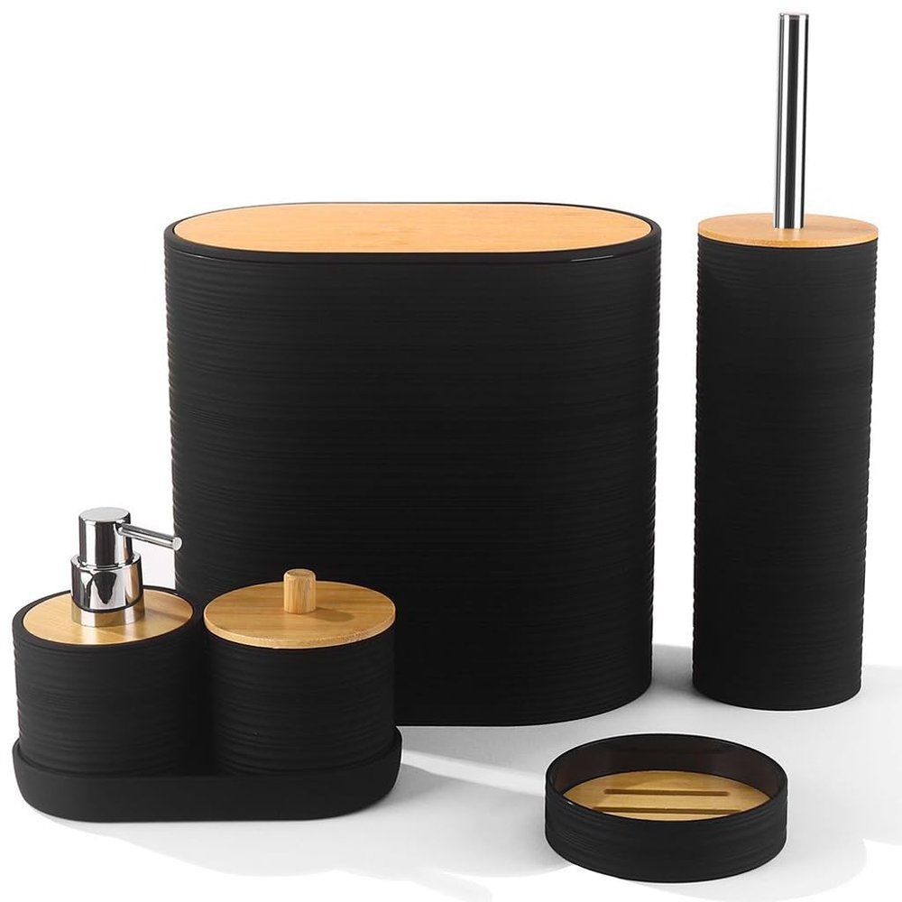 Bathroom Set Flip Bin Soap Dispenser Cotton Swab Box Toothbrush Holder