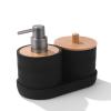 Bathroom Set Flip Bin Soap Dispenser Cotton Swab Box Toothbrush Holder view 2