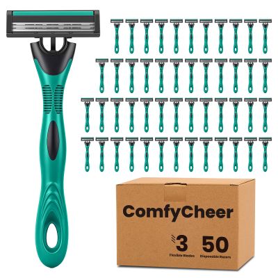 Comfycheer 50 count Disposable Razors Blades for Men,3-Blade Razors