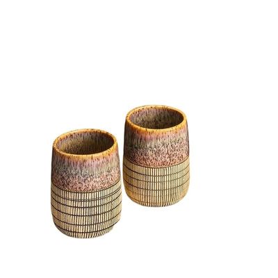 Ceramic Couple Toothbrush Cup With Handle Vintage Texture Gargle