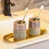 Ceramic Couple Toothbrush Cup With Handle Vintage Texture Gargle view 4