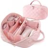 2026 Travel Makeup Bag, Travel Makeup Bag Organizer, Wide Open Lay-Flat Water-Resistant Large Cosmetic Case, Puffy Padded Organizer for Toiletries & Brushes Large Capacity with Compartments (Pink) view 1
