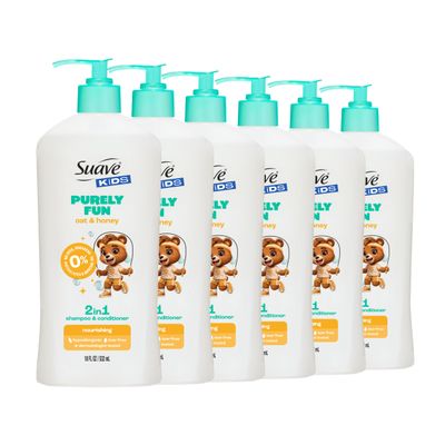 Suave Purely Fun Kids 2 in 1 Shampoo and Conditioner, 18 fl oz, 6-Pack