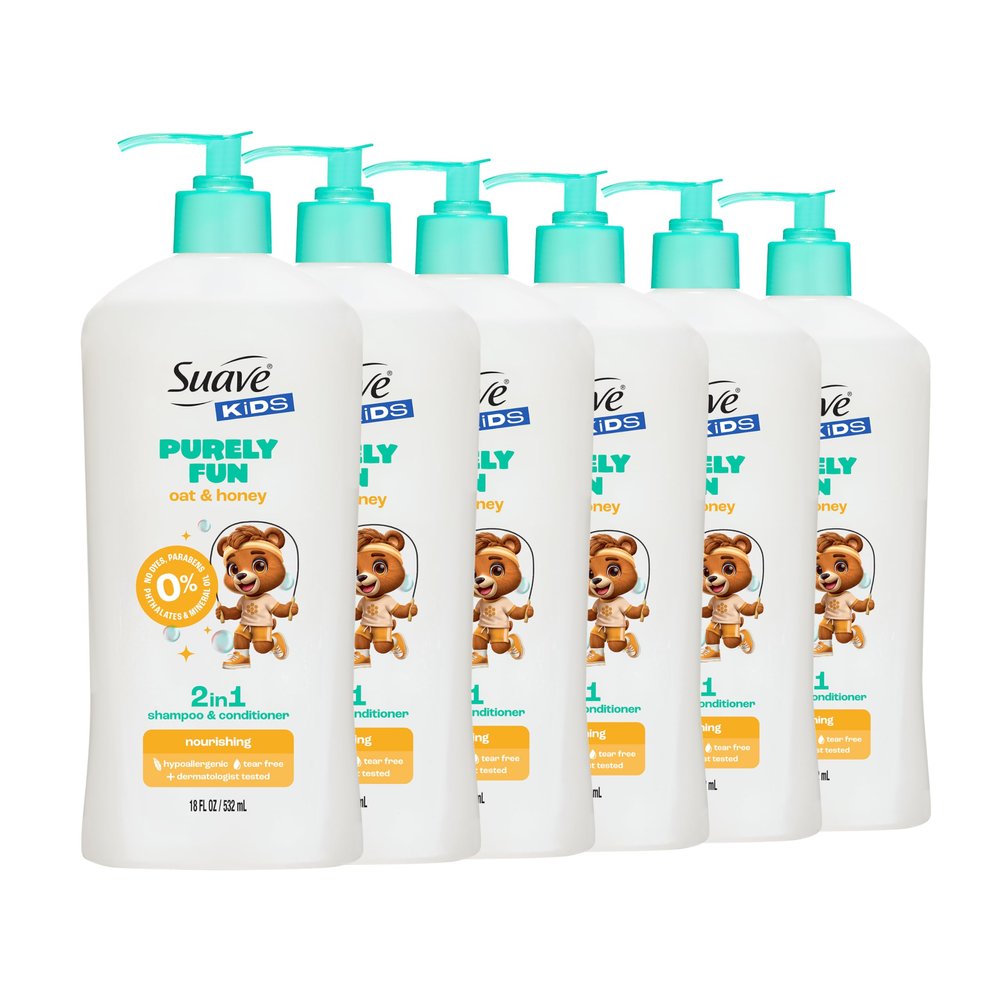 Suave Purely Fun Kids 2 in 1 Shampoo and Conditioner, 18 fl oz, 6-Pack