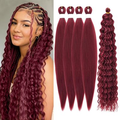Boho Braiding Hair Pre stretched 26 Inch Deep Wave Crochet Boho Braids 5 Packs Synthetic Ez Braid Knotless Bug