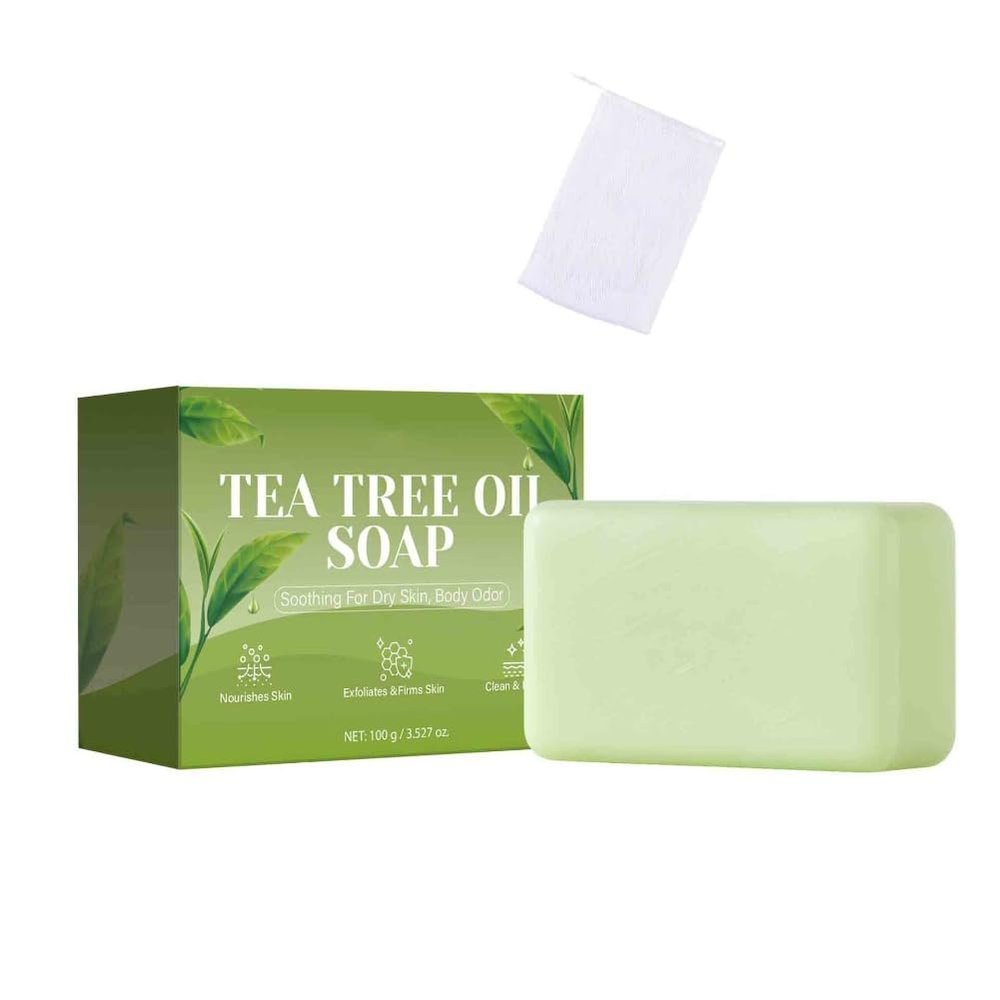 3PCS Tea Tree Oil Soap Bar for Men & Women, Deep Cleansing, Soothing for Dry Skin, Body Odor Care, Exfoliates & Firms Skin