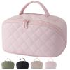 LKYAL Travel Sized Makeup Bag, Wide Travel Makeup Bag for Woman, Large Capacity Cosmetic Bags, Waterproof Portable Pouch Open Flat With Compartments (Pink) view 1