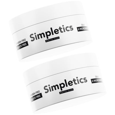Simpletics Hair Clay for Men (Vanilla Scent)  Natural 6 Ingredient Matte Styling Clay with Beeswax & Coconut Oil  Strong Hold, Water Based, Non-Greasy  Adds Texture & Volume  2oz (2 Pack)