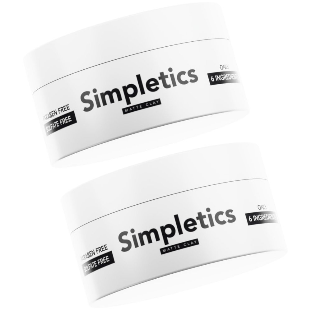 Simpletics Hair Clay for Men (Vanilla Scent)  Natural 6 Ingredient Matte Styling Clay with Beeswax & Coconut Oil  Strong Hold, Water Based, Non-Greasy  Adds Texture & Volume  2oz (2 Pack)