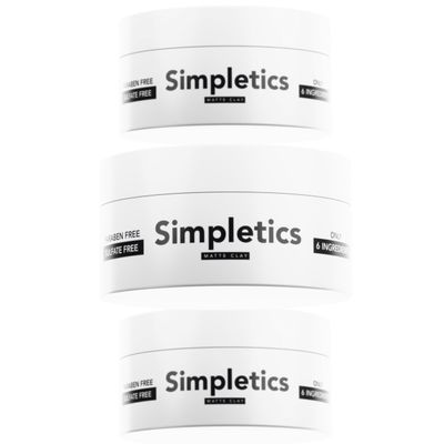 Simpletics Hair Clay for Men (Vanilla Scent)  Natural 6 Ingredient Matte Styling Clay with Beeswax & Coconut Oil  Strong Hold, Water Based, Non-Greasy  Adds Texture & Volume  2oz (3 Pack)