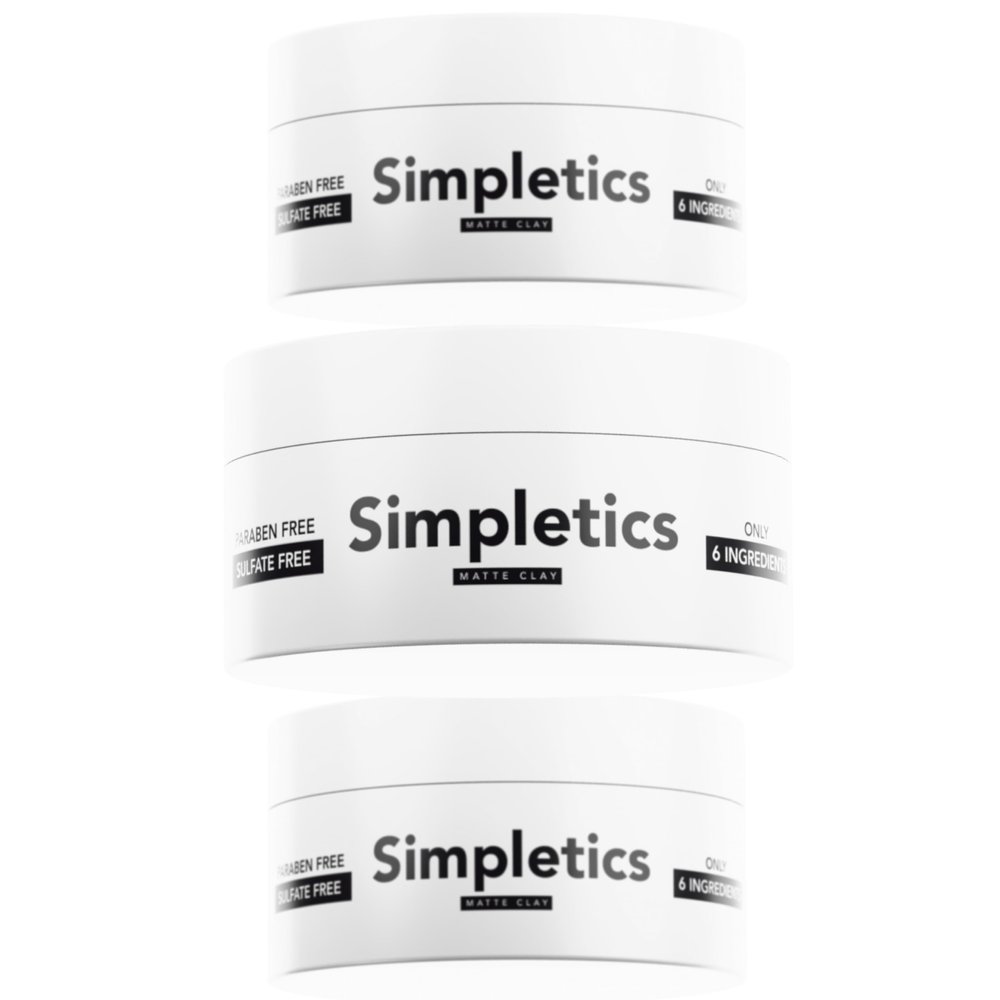 Simpletics Hair Clay for Men (Vanilla Scent)  Natural 6 Ingredient Matte Styling Clay with Beeswax & Coconut Oil  Strong Hold, Water Based, Non-Greasy  Adds Texture & Volume  2oz (3 Pack)