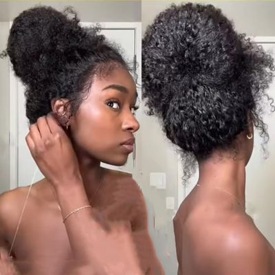 Kiss darling LASHES Afro Kinky Curly 360 Lace Closure Human Hair Only 8inch 4C Curly Transparent 360 Full Lace Frontal Closure Free Part with Baby Hair