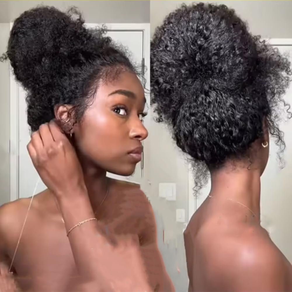 Kiss darling LASHES Afro Kinky Curly 360 Lace Closure Human Hair Only 8inch 4C Curly Transparent 360 Full Lace Frontal Closure Free Part with Baby Hair