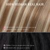 SEGOHAIR Clip in Short Hair Extensions Real Human Hair 5 Pcs 7 Clips Remy Soft Seamless Hair Pieces for Women Thinning Hair Volume Highlights 14 Inch #6P613R Light Brown & Bleach Blonde view 4