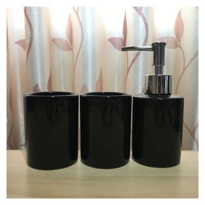 Bright Black Bathroom Supplies Three-piece Toiletry Set European Dispenser Bottle Mouthwash Cup Soap