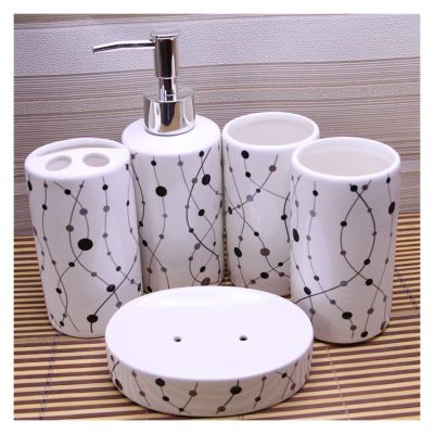 Ceramic Set Five-Piece Bathroom Toiletries Dispenser Bottle Mouthwash Cup Soap
