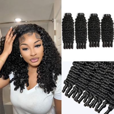 Burmese Curly Bundles Human Hair 12 12 14 14 Inch Human Hair 4 Bundles 100% Unprocessed Quick Weave 3c4a Real Human Hair Extensions Water Wave with Spiral Curly End Natural Black Color