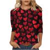 2026 Valentines 3/4 Sleeve Shirts Women Cute Love Heart Print Graphic Tunic Tops Plus Size Casual Spring Blouses Going Out New Year Holiday Vacation Teachers Graduation Resort Wear Black XXL view 1