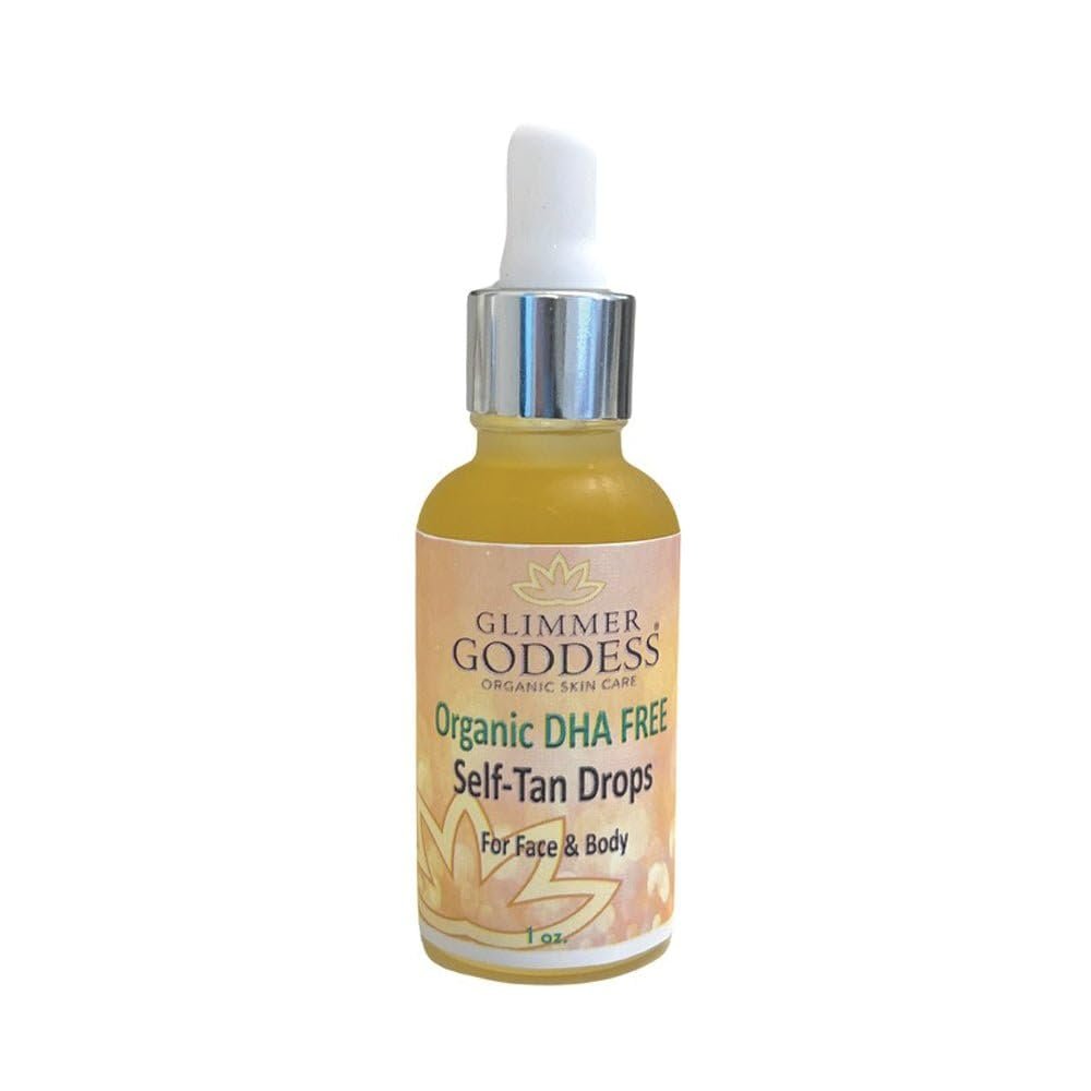 Glimmer Goddess Organic DHA-Free Self Tanning Drops, Unscented, 1 oz., Natural Gradual Tan, Vegan, Organic Ingredients, Hydrating Oils, Paraben-Free, Sulfate-Free