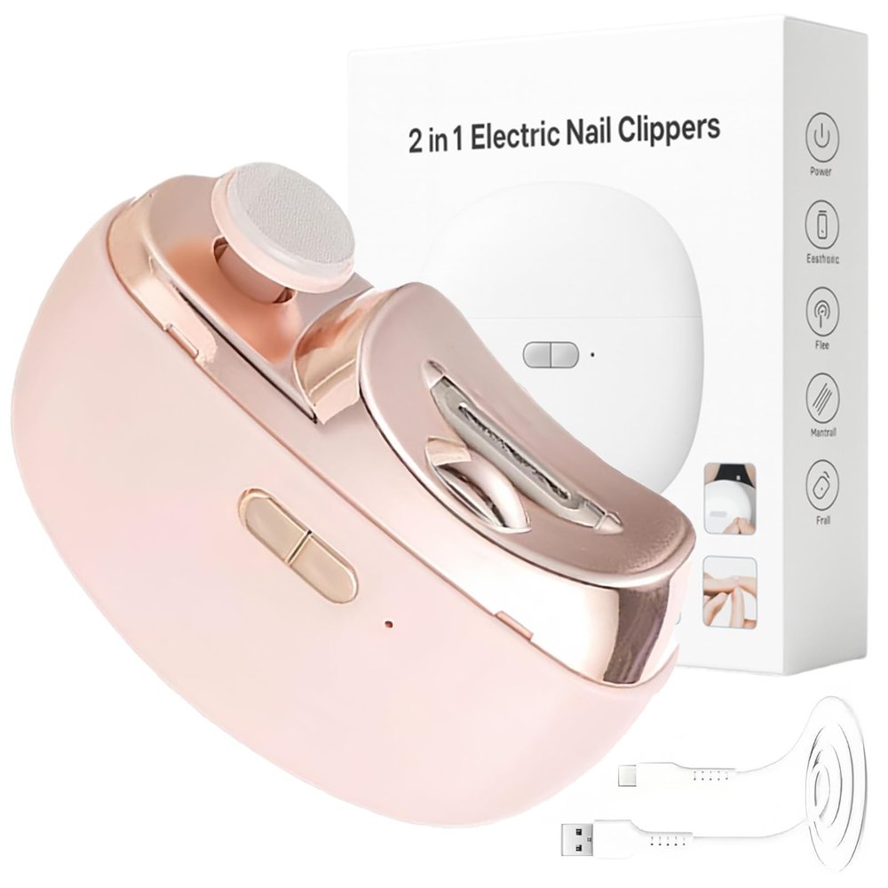 2 in 1 Electric Nail Clippers, 2026 New 2 Speeds Automatic Nail Clippers, Multifunctional Nail Trimmer with Polishing Light and Storage for Fingernail and Toenail (Pink)