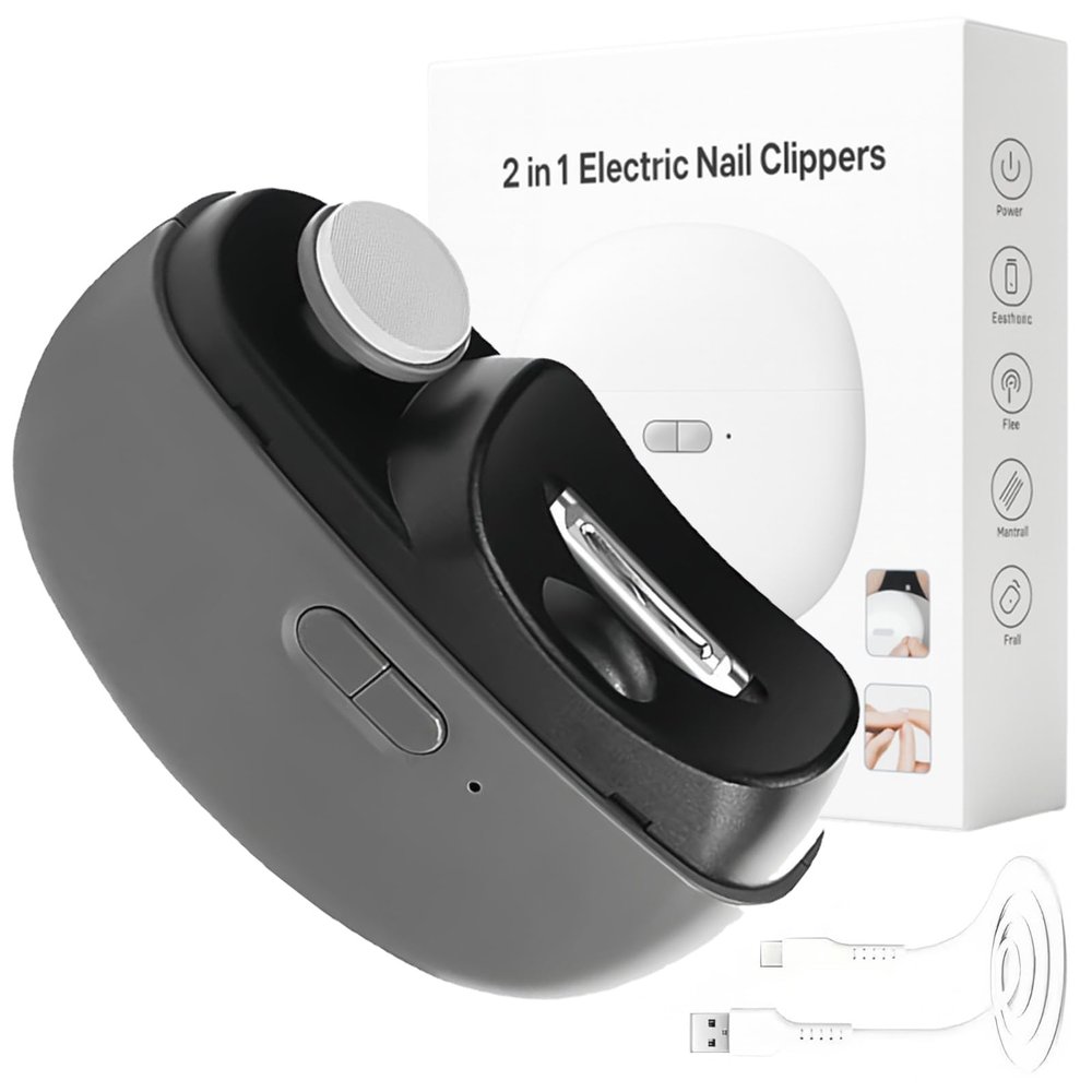 2 in 1 Electric Nail Clippers, 2026 New 2 Speeds Automatic Nail Clippers, Multifunctional Nail Trimmer with Polishing Light and Storage for Fingernail and Toenail (Black)