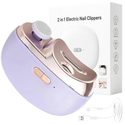 2 in 1 Electric Nail Clippers, 2026 New 2 Speeds Automatic Nail Clippers, Multifunctional Nail Trimmer with Polishing Light and Storage for Fingernail and Toenail (Purple)