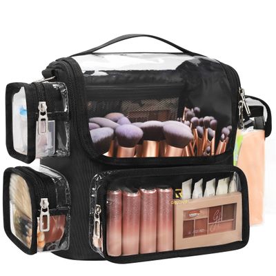 TANTO Makeup Brush Bag, Clear Makeup Brush Holder with Adjustable Dividers