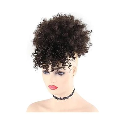 Decoration Synthetic Short Kinky Curly Drawstring Ponytail with Bangs, Clip in Afro High Puff Hair Bun Hairpiece Extension(2)
