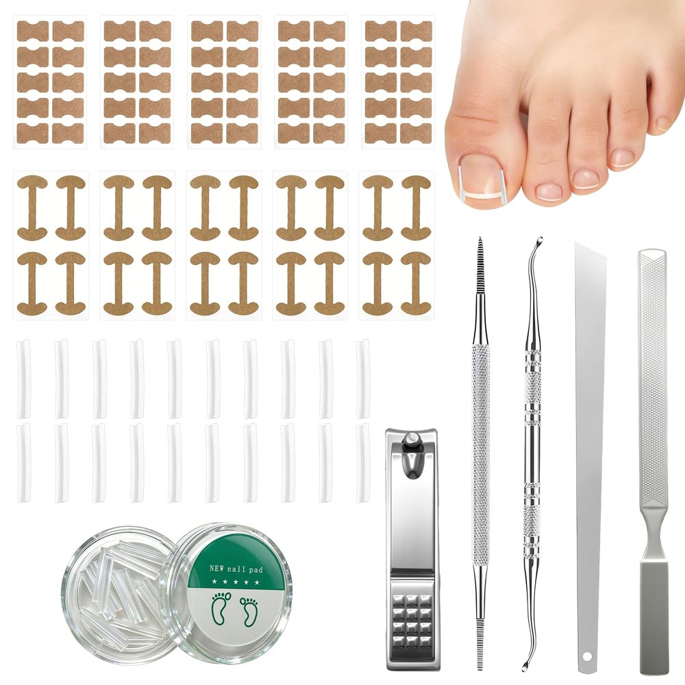 Ingrown Toenail Treatment Toolkit,Professional Ingrown Toenail Removal Kit, Ingrown Toenail Corrector Set,with Breathable Ingrown Toenail Strips,Curved Toenail Corrector Patch,Painless File and Lifter