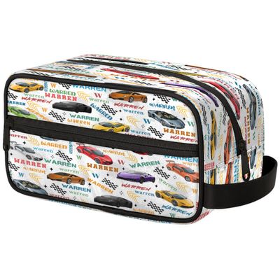 Fragtreess Personalized Racing Motif Toiletry Bag Travel - Custom Name Text Water-Resistant Organizer with Handle, Wash- Bag Large Capacity for Boys,Shaving Bag Waterproof for Shower,Sports
