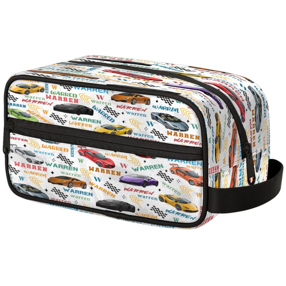 Fragtreess Personalized Racing Motif Toiletry Bag Travel - Custom Name Text Water-Resistant Organizer with Handle, Wash- Bag Large Capacity for Boys,Shaving Bag Waterproof for Shower,Sports
