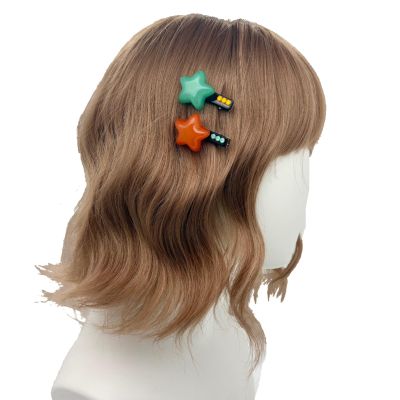 2 Pcs Star Shaped Hair Clips, Cute Green and Orange Hair Barrettes, Decorative Bobby Pins for Women Gift,Y2K Accessories