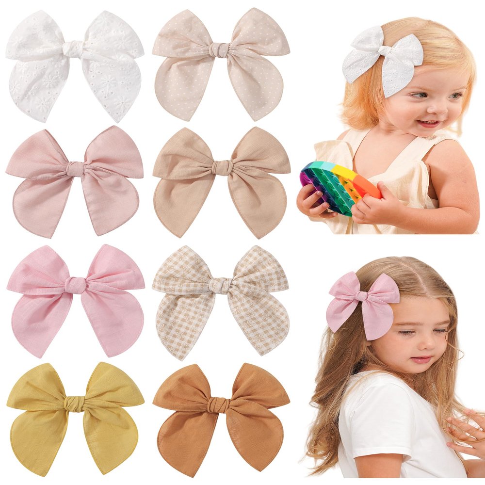 doboi 8PCS Baby Girls Hair Clips Fable Hair Bows Cotton Linen