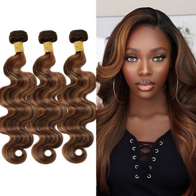 8 10 12 Inch Body Wave Bundles Brown Highlight Bundles Human Hair Brazilian Virgin Hair Weave 3Bundles for Black Women Hair DealBrown and Light Brown #P4/30