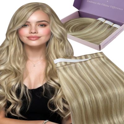 Fshine Tape in Weft Hair Extensions Real Human Hair, 18 in Balayage 50 g