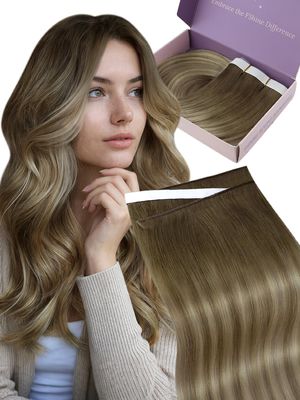 Fshine Tape in Weft Hair Extensions Human Hair, 20 Inch Balayage 50 g