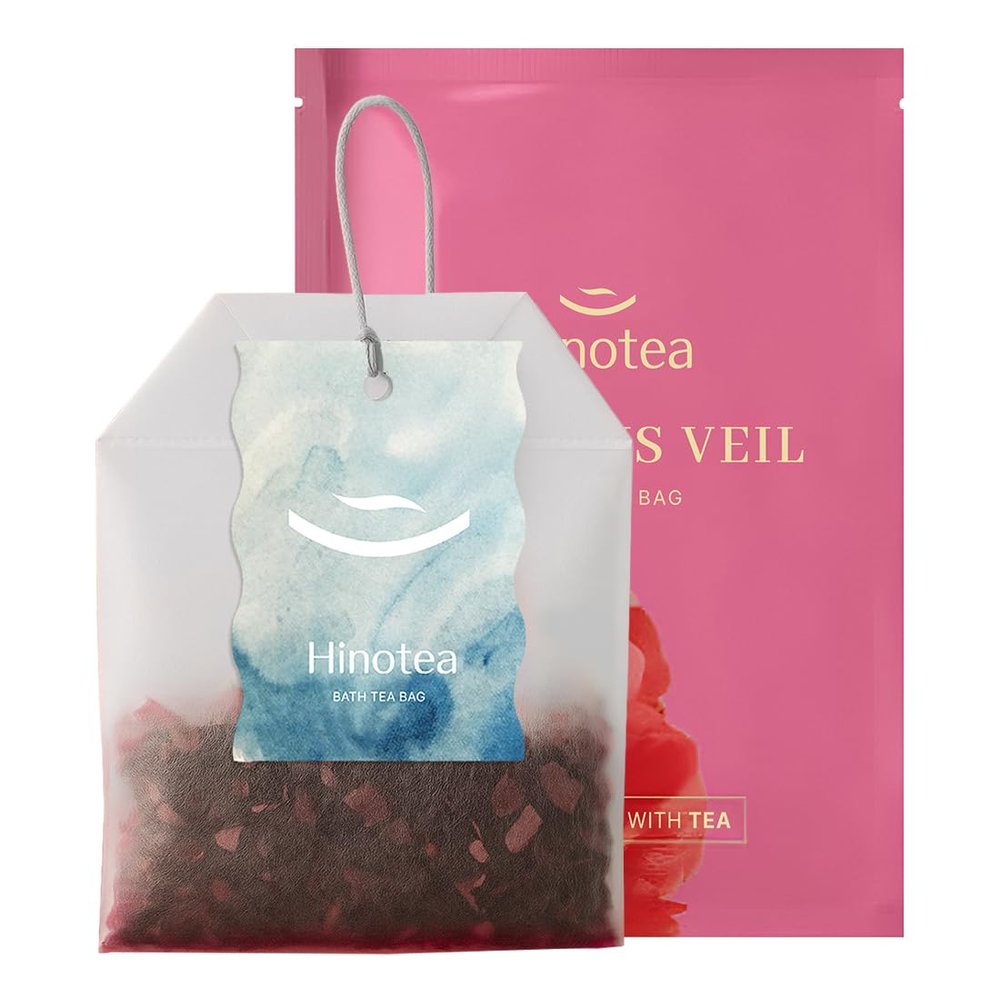 HINOTEA Oriental Bath Tea Bag (1.06 oz) Hibiscus Veil | Curated by Professional Spa Sommelier | Traditional Botanical Tea Blend with Hibiscus, Rosemary, and Houttuynia | Natural Bath Therapy