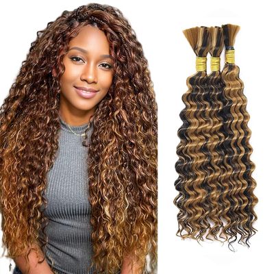 P4/27 Highlight Blonde Human Braiding Hair for Boho Braids 32 32 32 Inch 150g Deep Wave Bulk Human Hair Knotless Boho Braiding Deep Water No Weft Extensions Bohemian Braids 3 Bundles/Pack Caramel