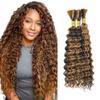 P4/27 Highlight Blonde Human Braiding Hair for Boho Braids 32 32 32 Inch 150g Deep Wave Bulk Human Hair Knotless Boho Braiding Deep Water No Weft Extensions Bohemian Braids 3 Bundles/Pack Caramel view 1