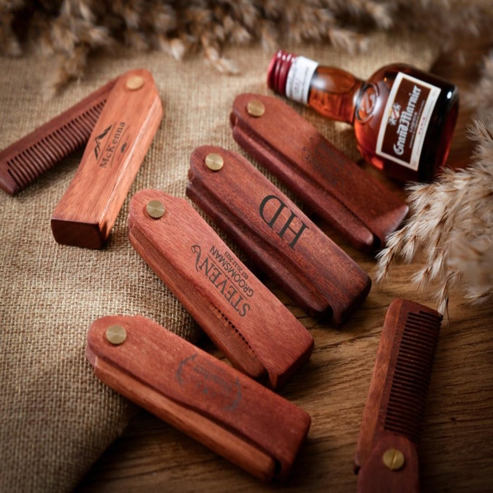 Personalized Beard Comb,Custom Engraved Wooden Folding Beard Combs,Anniversary/Birthday Gift,Groomsman Gift for men
