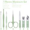 7 Pcs Manicure Set, Travel Nail Clippers with Green Leather Bag, Professional Carbon Steel Travels Nail Care Clippers, 7 in 1 Portable Travel Grooming Kit for Women Men (Green) view 2