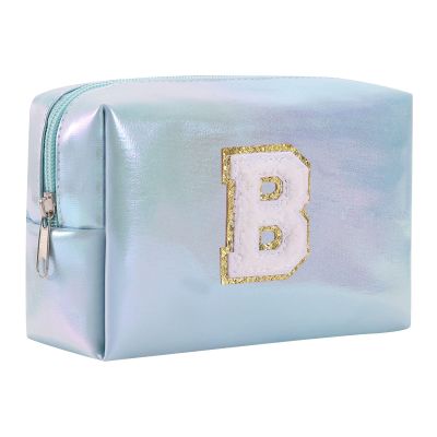 Gooddyiyukey Initial Makeup Organizer Bag, PU Leather Portable Waterproof Small Travel Toiletry Bag with Zipper,Preppy Makeup Brush Travel Case,Fashion Mini Cute Make Up Bag for Women Mom Teen Friend
