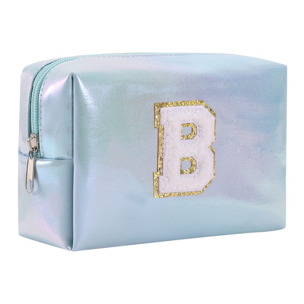 Gooddyiyukey Initial Makeup Organizer Bag, PU Leather Portable Waterproof Small Travel Toiletry Bag with Zipper,Preppy Makeup Brush Travel Case,Fashion Mini Cute Make Up Bag for Women Mom Teen Friend