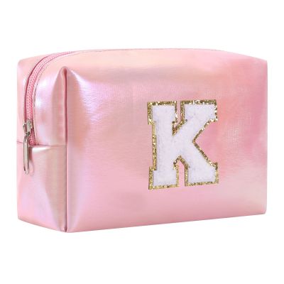 Gooddyiyukey Initial Makeup Organizer Bag, PU Leather Portable Waterproof Small Travel Toiletry Bag with Zipper,Preppy Makeup Brush Travel Case,Fashion Mini Cute Make Up Bag for Women Mom Teen Friend